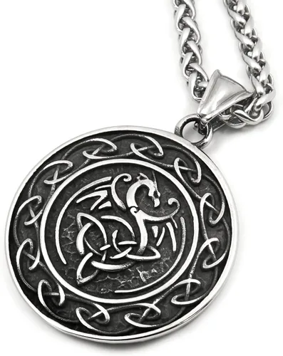 Vista 2 de Collar con colgante de triquetra de acero inoxidable, diseño de dragón con nudo celta