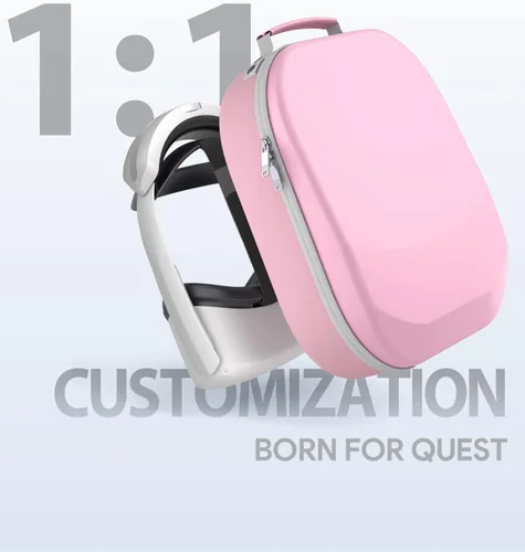 Vista 4 de Aubika Carrying Case for Meta Quest 2 Quest 3Pico 4Vision Pro, Compatible with EliteBattery Headset Strap Accessories, Hard Travel Case - Pink