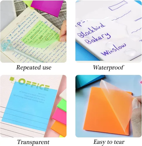 Vista 4 de Notas adhesivas transparentes, adhesivos mate transparentes, papel de notas autoadhesivo impermeable, recordatorio de mensaje, notas adhesivas