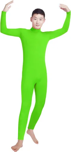 Vista 19 de Shinningstar Zentai Unitard - Body de manga larga con cuello alto y elastano para hombre Verde militar