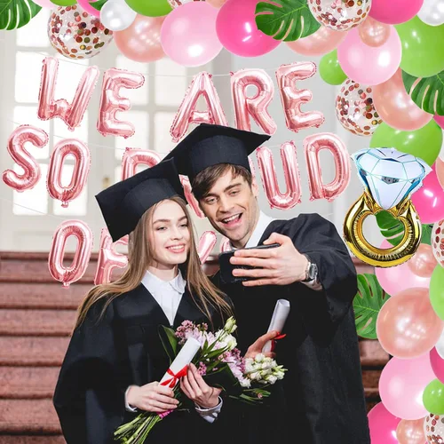 Vista 6 de Globos con texto en inglés «We Are So Proud Of You» para playa, tropical, hawaiano, Aloha Luau, decoraciones para fiestas de graduación, clase