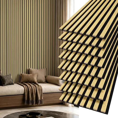 Vista 23 de Art3d Panel de pared con diseño de listones de madera acústica de 47 x 23.6 Castaño
