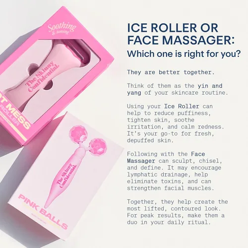 Vista 5 de The Skinny Confidential Rodillo facial – Masajeador de ojos y facial de bolas rosadas – Herramientas de masaje facial para el cuidado de la piel