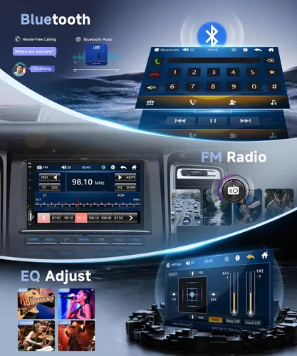 Vista 3 de Radio de coche de un solo DIN con Bluetooth iOS/Android Mirror Link, pantalla táctil de 7 pulgadas, estéreo para automóvil, 1 DIN con cámara