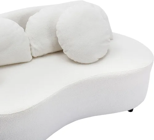 Vista 8 de Moderno sofá tapizado de terciopelo de cordero de 103.9 pulgadas, sofá modular de 4 asientos con 3 almohadas largas y 3 almohadas redondas para sala