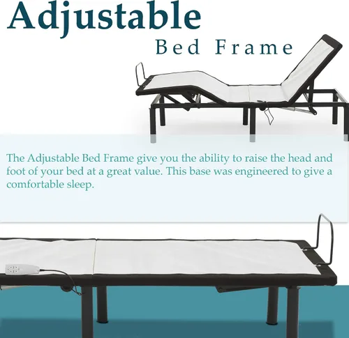 Vista 4 de Nutan Base de cama ajustable de 15 pulgadas con inclinación de cabeza y pie, control remoto con cable, barra de retención y no requiere