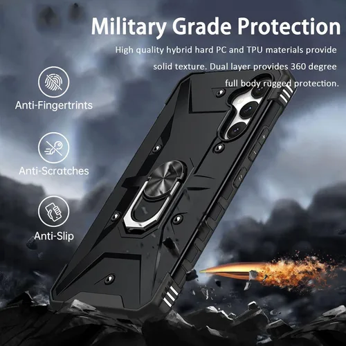Vista 6 de Miimall Funda resistente para Samsung Galaxy A54 0.18 oz, cuerpo completo, soporte de anillo giratorio, protección a prueba de caídas de grado