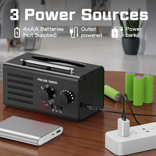 Vista 5 de Radio AM FM portátil, radio transistor Goodes enchufable de pared con batería con la mejor recepción, altavoz fuerte, excelente sonido, radios Cian