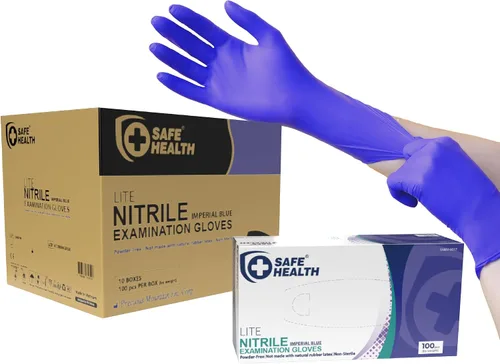 Vista 7 de Safe Health Nitrile Exam Gloves – 4 mil, Latex-Free, Powder-Free, Disposable, Blue, Medical Grade, Food, Cleaning Use