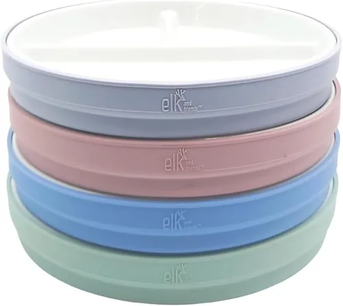 Vista 17 de Elk and Friends platos para niños de porcelana divididos de 6.7" con fundas de silicona Adecuados para bebés/niños/niños pequeños Apto