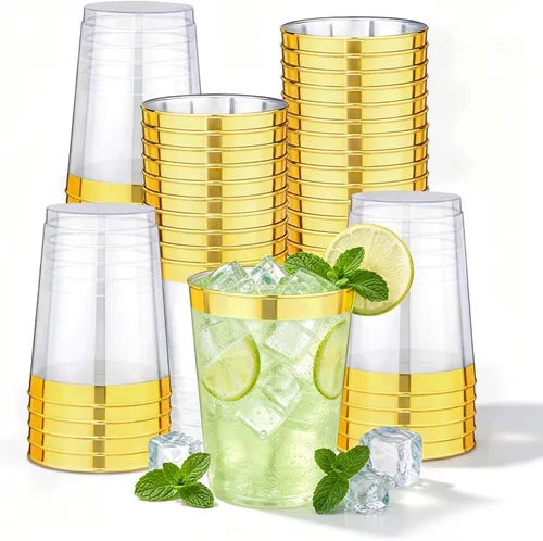 Vista 12 de Juego de 50 vasos de plástico transparente de 10 onzas con tapas