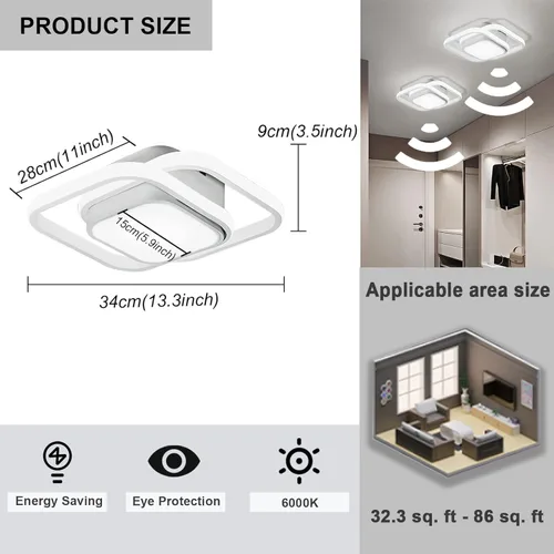 Vista 6 de Lámpara de techo LED con sensor de movimiento de 12.6 pulgadas para interiores, 36 W 6000 K, lámpara de techo blanca de montaje empotrado moderna