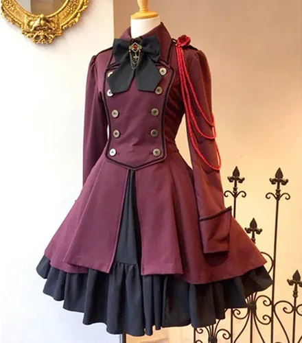 Vista 2 de Feancey Vestidos góticos retro para mujer, lindo vestido de lolita dulce con lazo y volantes, vestido de Halloween, vestidos de fiesta punk