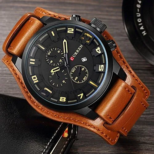 Vista 3 de CURREN Reloj de pulsera deportivo impermeable con correa de cuero para hombre 8225, Classic