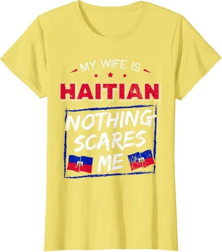 Vista 69 de My Wife Is Haitian Republic of Haiti Heritage Roots - Camiseta con bandera, Negro, S
