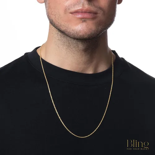 Vista 4 de Collar de cadena italiana tipo cuerda de plata fina enchapada en oro de 18 quilates, de 1,6 milímetros. Todos los tamaños, de 16 a 30 pulgadas.
