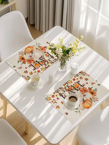 Vista 7 de Manteles individuales para mesa de comedor, juego de 4 manteles individuales para otoño, Acción de Gracias, calabaza, flor y girasol, manteles