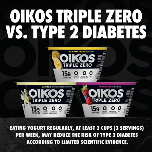 Vista 8 de Oikos Triple Zero - Yogur griego sin grasa, vainilla, 5.3 onzas, paquete de 4