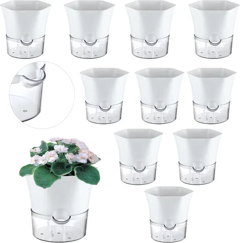 Vista 15 de Paquete de 3 macetas transparentes de riego automático de 7.8 pulgadas para plantas de interior, macetas hexagonales grandes con riego automático