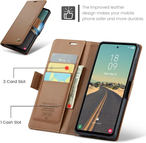 Vista 3 de Funda para Samsung Galaxy S23 FE, [bloqueo RFID] Cierre magnético, cartera de piel sintética con tarjetero y soporte para tarjetas, funda