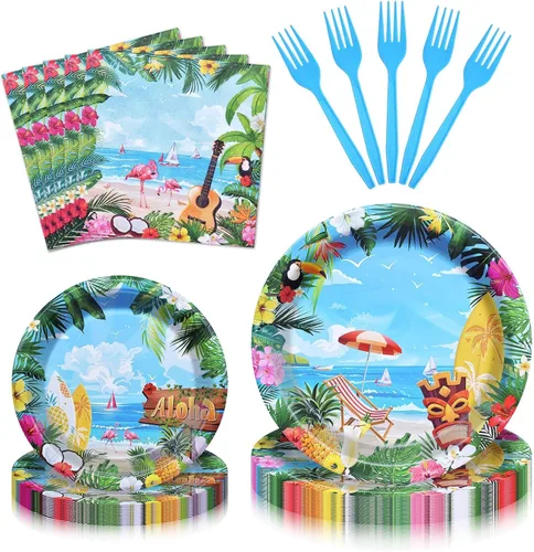 Vista 24 de Juego de vajilla de 96 piezas para baby shower, vajilla desechable de animales del bosque festoneado con platos de papel, servilletas y tenedores