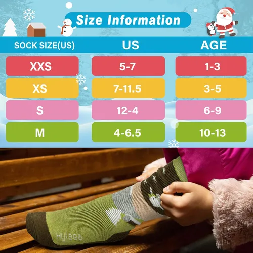 Vista 4 de Hylaea Calcetines de esquí de lana merino para niños, calcetines térmicos cálidos hasta la rodilla para patinaje de snowboard para niños y niñas
