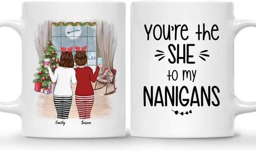 Vista 24 de Gossby Taza de café de Navidad personalizada para amigas, regalos de amistad personalizados para mujeres con diseño, nombre, regalos de mujer