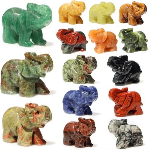 Vista 14 de Figuras de elefante con piedras preciosas de jade blanco, 1 unidad, figuras de elefante pequeño, estatuas de animales de cristal curativo talladas a