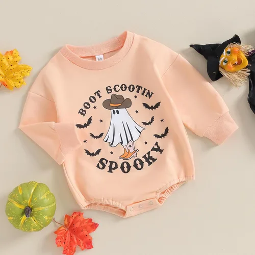 Vista 77 de Adobabirl Traje de Halloween para bebé, sudadera de fantasma, calabaza, mameluco, suéter de gran tamaño, lindo para otoño e invierno