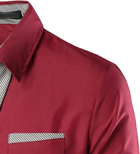 Vista 3 de Camisa de contraste de moda para hombre, manga larga, ajuste delgado, casual, con botones, cuello a cuadros, camisa con botones