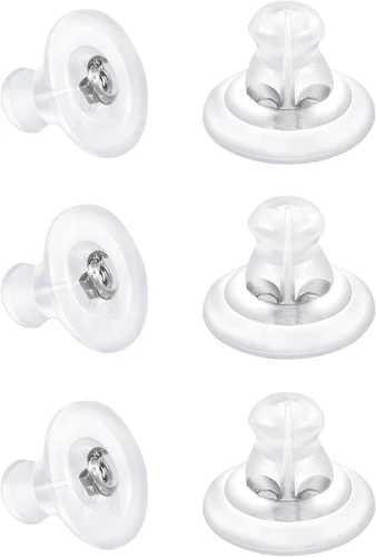 Vista 14 de Respaldos de Aretes, Respaldos de Aretes de Silicona de Oro 18K para Aretes de Botón/Orejas Caídas, Respaldos de Aretes con Cierre de Seguridad
