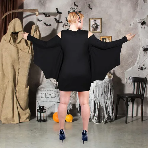Vista 4 de Jadive 2 Pcs Halloween Dress for Women and Spider Hair Hoop Spider Woman Costume Casual Long Sleeve Shirt Dress Black Headband
