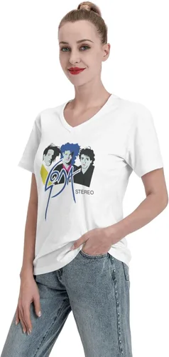 Vista 4 de Soda Stereo - Camiseta de manga corta con cuello en V para mujer