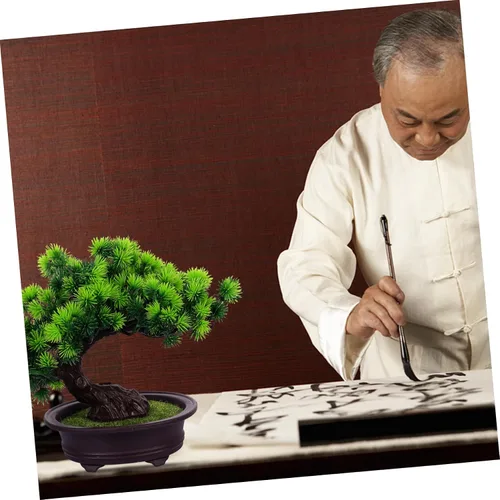 Vista 6 de NOLITOY Decoración de pino en maceta, plantas de plástico para exteriores, decoración de mesa al aire libre, decoración de oficina pequeña, árbol