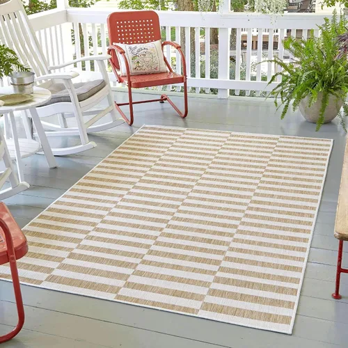 Vista 26 de Unique Loom Outdoor Striped Collection - Alfombra a rayas (4' 1" x 6' 1" Rectángulo, azul/marfil)