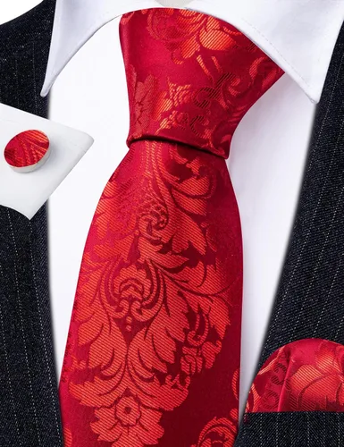 Vista 4 de Barry.Wang Conjunto de corbata de flores de cachemira para hombre, corbata, bolsillo tejido, eslabones cuadrados para boda