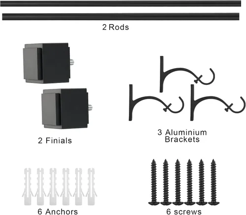 Vista 6 de Barra de cortina telescópica de 1 pulgada de 36 a 72 pulgadas, con remates cuadrados de aleación de aluminio resistente, negro mate
