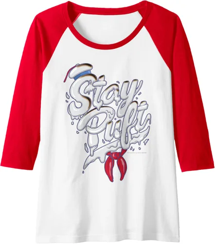 Vista 11 de Ghostbusters Camiseta de béisbol Stay Puft estilo Marshmallow Man Font raglán, Negro, S