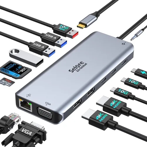 Vista 7 de Estación de acoplamiento USB C Monitor HDMI dual, adaptador USB C a HDMI dual con 2 puertos HDMI, carga PD, SD/TF, puertos USB A y C 3.0, estación