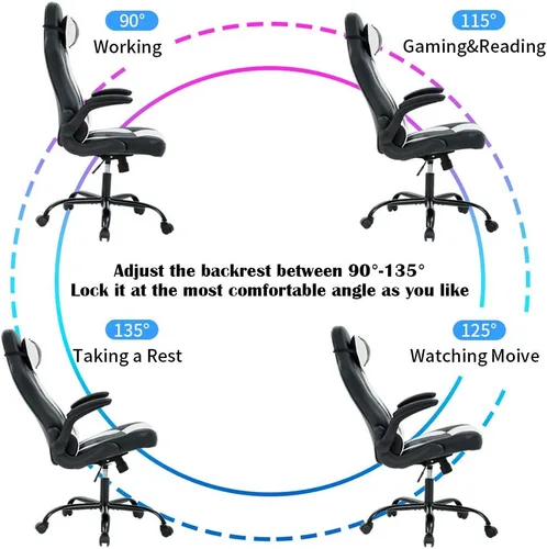 Vista 6 de Silla de juegos, silla ergonómica de escritorio para computadora, respaldo alto, silla de oficina, soporte lumbar de masaje, cómoda silla