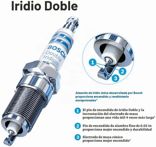 Vista 3 de BOSCH 9614 OE - Bujía de doble iridio de alambre fino, paquete de 4