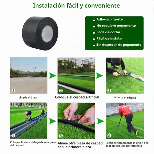 Vista 5 de Cinta de césped artificial de doble cara, 2 paquetes de 2 pulgadas x 16.5 pies, cinta de césped artificial de gran viscosidad para césped, jardín