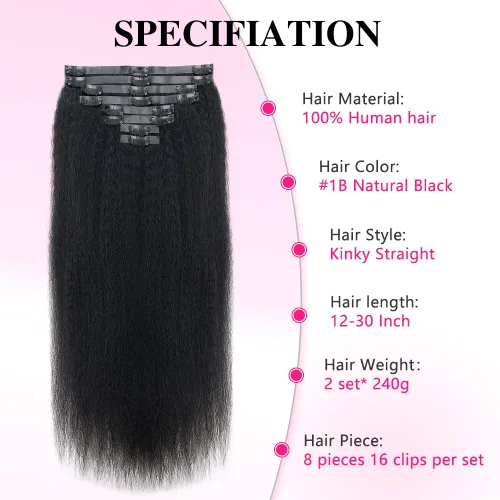 Vista 2 de Invisi - Extensiones de cabello humano con clip, 2 unidades de 8.47 oz, 16 unidades, extensiones de cabello humano Remy lacio, invisible