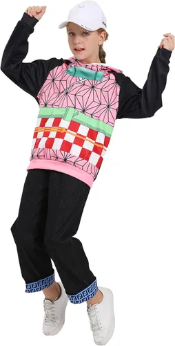 Vista 4 de DENCTORAM Kamado Tanjiro - Sudadera con capucha para niños, diseño de anime Kamado Nezuko Cosplay