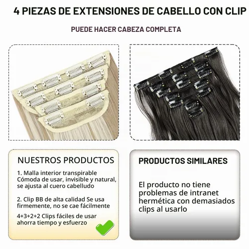 Vista 6 de Extensiones de cabello lacio con clip, suaves y gruesas (20 pulgadas, 4 unidades, 16H613#)