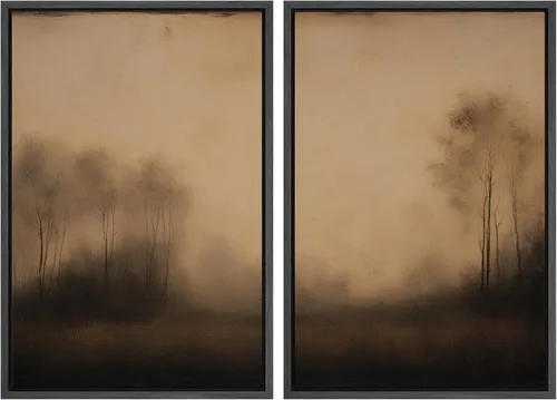 Vista 153 de MUDECOR Lienzo enmarcado para pared, bosque brumoso, reflejos, paisaje tranquilo, ilustraciones modernas, arte decorativo, bohemio, tranquilo/zen