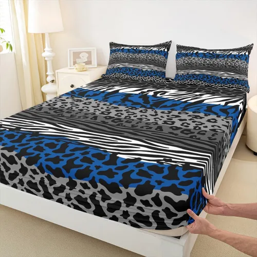 Vista 16 de Sábana bajera ajustable con estampado de leopardo, tamaño individual, juego de ropa de cama rústica con rayas de piel de cebra, decoración