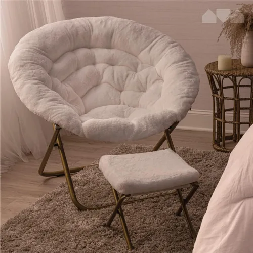 Vista 7 de Milliard Silla acogedora/silla platillo de piel sintética para dormitorio/XL (blanco + reposapiés)