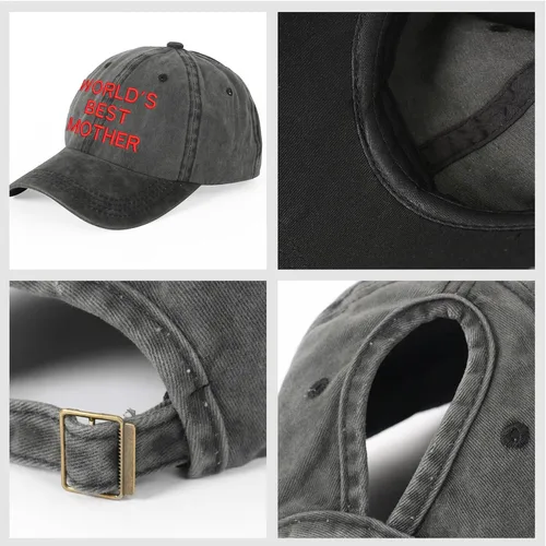 Vista 5 de Gorra de béisbol bordada personalizada para mujer, diseño amigable con cola de caballo, sombrero de sol de algodón lavado, gorra de protección solar