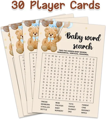 Vista 3 de Juegos de baby shower, búsqueda de palabras para bebés, doble cara, divertidas ideas y suministros para fiesta de bebé para niña o niño. Bonito